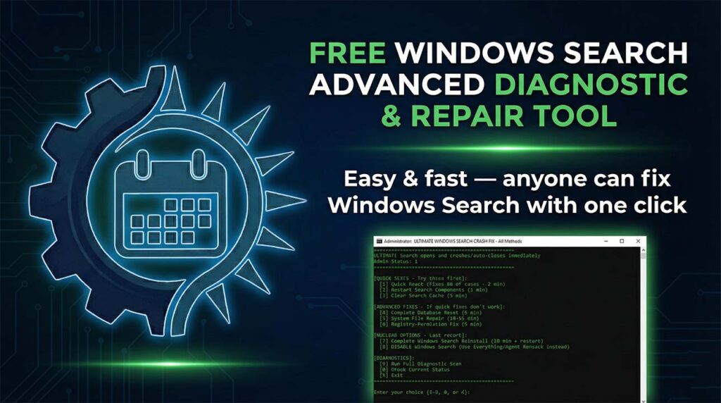 Free Windows Search Advanced Diagnostic & Repair Tool - Easy & Fast Fix
